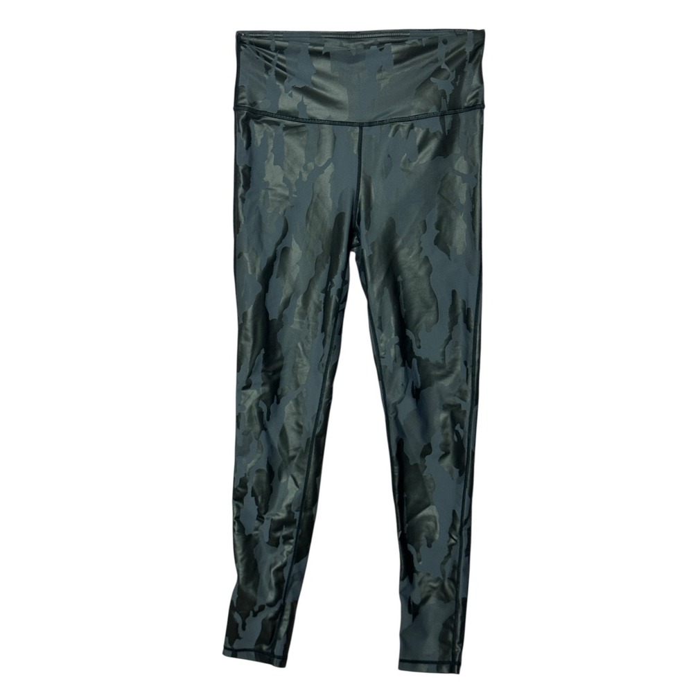 Black Grey Faux Leather Metallic Camo Leggings Large Whimsigoth Gorpcore Yoga